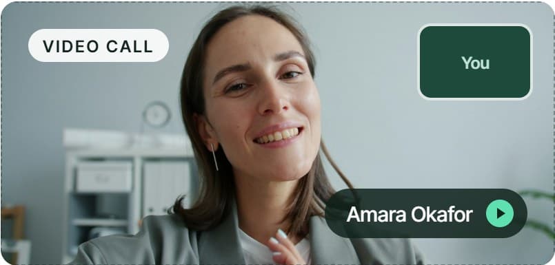 A video call where the other person's name tag has a play button